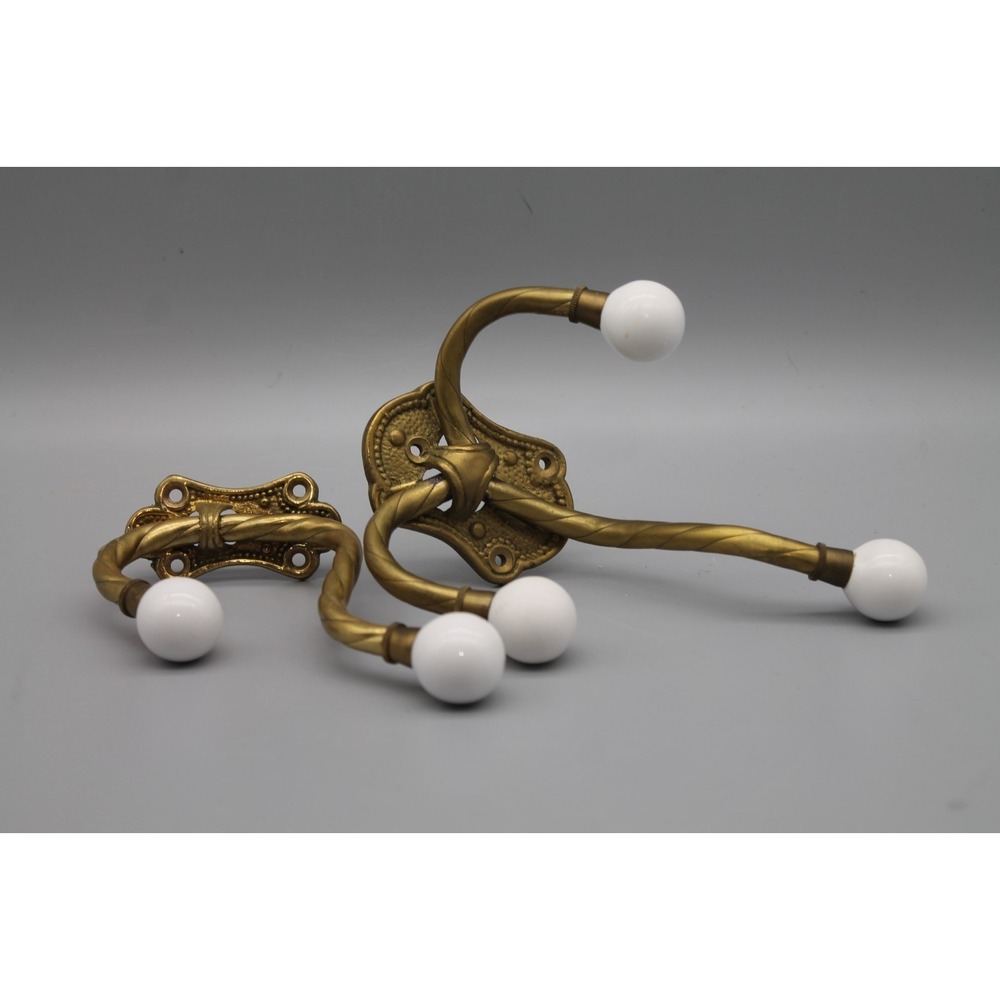 Vintage GATCO Brass Wall Hooks Set of 2 White Porcelain Knobs San Francisco